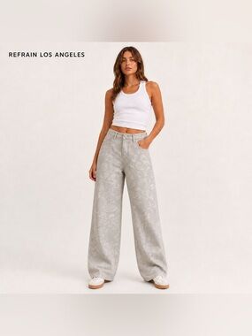 Refrain Los Angeles Tree Camo Wide Leg Pants Size 9/29 Beige Gray Y2K